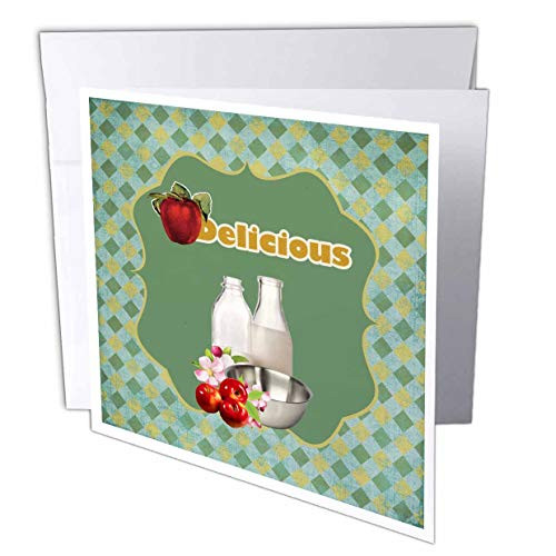 3dRose Beverly Turner in The Kitchen Design - Delicious- Apples- Milk- Bowl- Jars and Flowers in Frame on Checks - 1 Greeting Card with Envelope -gc-308978-5- 3dRose Beverly Turner in The Kitchen Design - Delicious- Apples- Milk- Bowl- Jars and Flowers in Frame on Checks - 1 Greeting Card with Envelope -gc-308978-5-