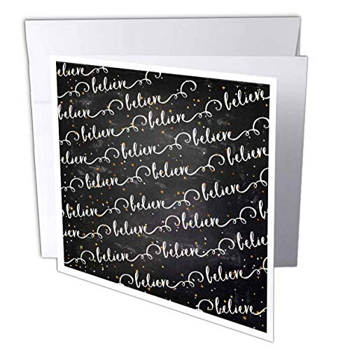 3dRose Anne Marie Baugh - Christmas - Cute Believe with Stars On an Image of Chalkboard Pattern - 1 Greeting Card with Envelope -gc-318552-5-