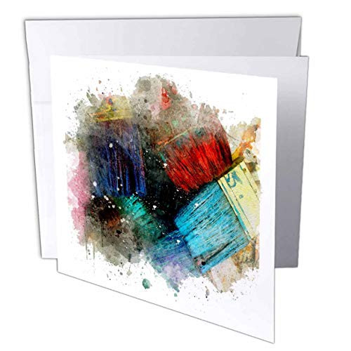3dRose Anne Marie Baugh - Impressionist Mixed Media Art - Image of Watercolor Artist Paint Brushes Art - 1 Greeting Card with Envelope -gc-318628-5-