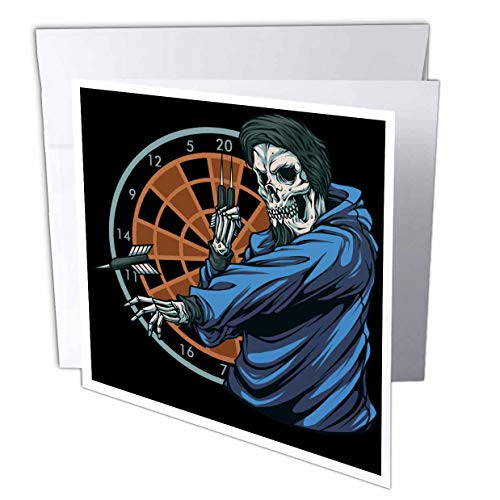 3dRose Horror Skull with Arrow and Dartboard for Darts Player - Greeting Cards -gc-326105-5-