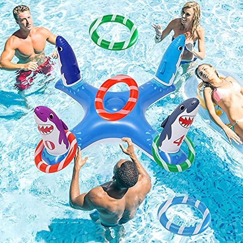 Inflatable Pool Ring Toss Game Set- 8 Piece Pool Game Toy Floating Swimming Ring Toss Toy Includes Inflatable Throwing Ring- Floating Ring and Air Pump for Party Pool Game