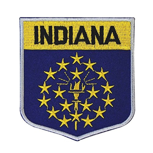 State Flag Shield Indiana Patch Badge Travel USA Embroidered Iron On Applique