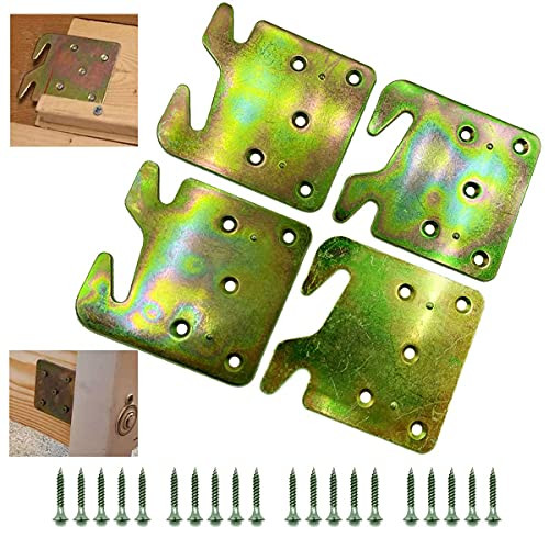 inghome 4Pcs Heavy Duty Wood Bed Rail Hooks Plates for Wooden Bed- Bed Rail Brackets for Wooden Headboard and Footboard- Adjustable Bed Headboard Brackets- Bed Frame Hardware-with Mounting Screws