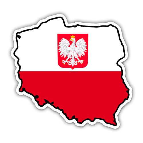 Squiddy Poland Flag Shield with Country Shape Polish Pride Polska - Vinyl Sticker for Car- Laptop- Notebook -5" Wide-