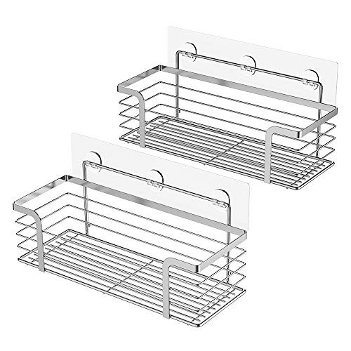 ODesign Shower Caddy Basket Shelf for Shampoo Conditioner Bathroom Kitchen Storage Organizer SUS304 Stainless Steel No Drilling - 2 Pack