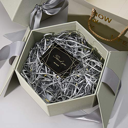 BONYOUN Bowknot Hexagonal Gift Box with Lid and Shredded Paper Fill for Weddings- Mothers Day- Engagements- Graduations- Christmas- Birthdays and More Grey S BONYOUN Bowknot Hexagonal Gift Box with Lid and Shredded Paper Fill for Weddings- Mothers Day- Engagements- Graduations- Christmas- Birthdays and More Grey S