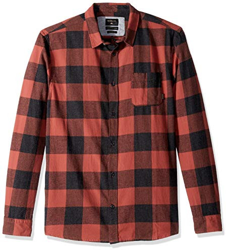 Quiksilver Men's Motherfly Button Down Flannel Shirt, barn red Check, XL