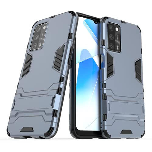 RanTuo Case for vivo iQOO 5 5G- TPU  Plus  PC Hybrid Armor 2 in 1 Double Protective Cover- with Bracket- Cover for vivo iQOO 5 5G.-Blue-