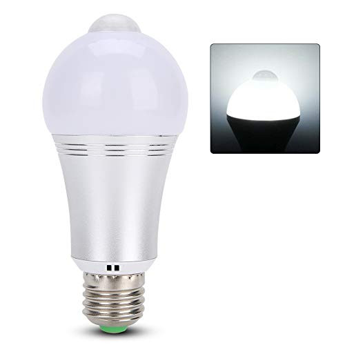Ymiko PIR Motion Sensor LED Bulb- E27 7W Sensor Bulb Human Body Induction Bulb Light LED Motion Sensor Light for Garage Hallway Stairs AC85-265V -White-