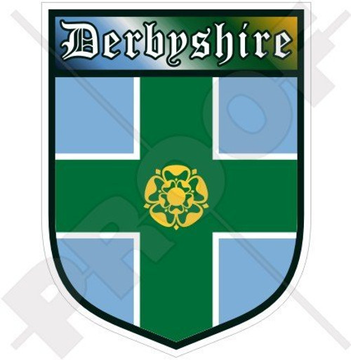 DERBYSHIRE COUNTY England British Shield DERBY UK Britain 100mm -4"- Vinyl Bumper Sticker- Decal