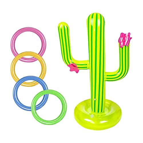 Inflatable Pool Ring Toss Games Toys- 25.5inch High Inflatable Cactus Pool Party Ring Toss Water Game with 4 Ring-Cactus Inflatable Water Ring Toss Party Pool Games for Kids Teens and Adults