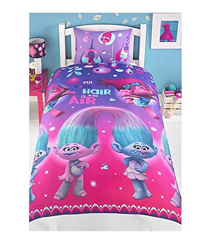 Trolls Glow Reversible Single Duvet Cover and Pillowcase Set, Kids Duvet Cover.