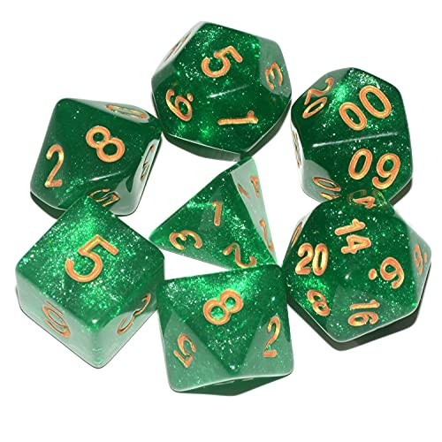 DND Dice 7Pieces- Glitter Green Mixed Polyhedral DND Dice for RPG MTG Table Game Dice