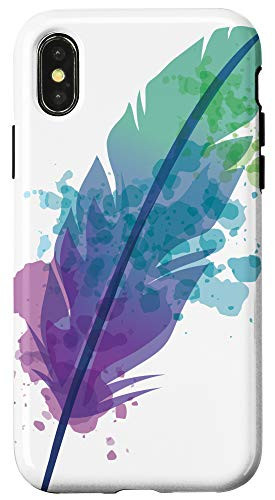 iPhone X/XS Colorful Pattern Watercolor Teal Feathers and Paint Splatter Case