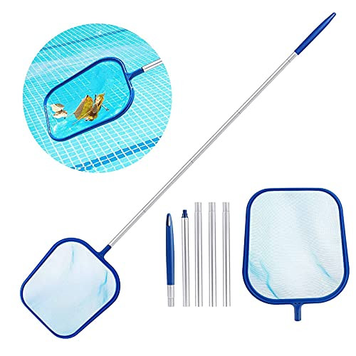Hamnor Pool Net-Pool Skimmer with 5 Sections 60" Detachable Pole- Pool Accessories and Supplies-Pool Skimmer net for Above Ground  and  Inground Swimming Pools