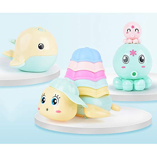 Baby Bath Toy Floating Pool Toys Stacking Cups- Water Spray Octopus- Whale and Turtle- 8 Pcs Baby Bath Toys Set- Baby Squirting Bath Toys Gift for Toddlers- Infant and Kids-Green-