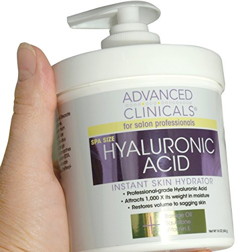 Advanced Clinicals Anti-aging Hyaluronic Acid Cream for face- body- hands. Instant hydration for skin- spa size. -16oz-