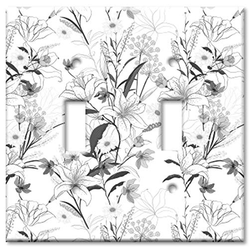 Art Plates 2-Gang Toggle OVERSIZED Switch Plate/OVER SIZE Wall Plate - Grayscale Floral Line Art