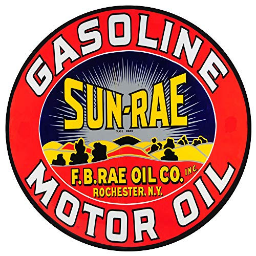 Brotherhood Vintage Gas Sign Reproduction Vintage Metal Signs Round Metal Tin Sign for Garage and Home 8 Inch Diameter  Sun Rae Gasoline Motor Oil