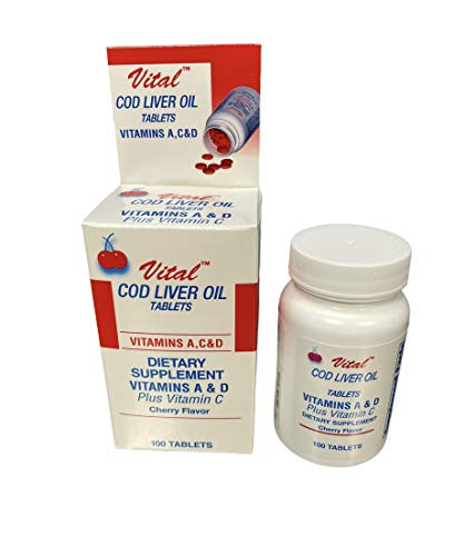 Vital Cod Liver Oil 100 Tablets Cherry Flavor Vitamins A-C and D