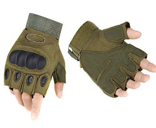 ThreeH Tactical Hard Knuckle Gloves Half Finger Gloves for Riding Airsoft Hunting Paintball GL07L-Green