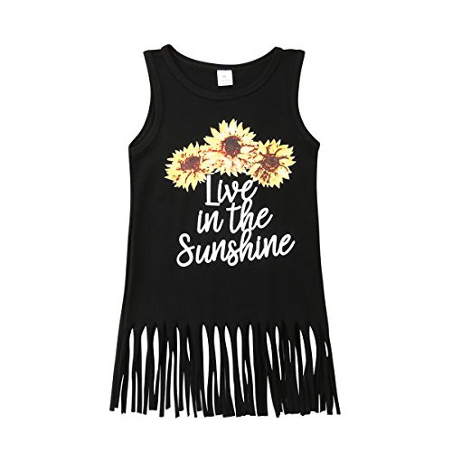 Kids Baby Girls Straight Dresses Sunflower Tassels Sleeveless Black Dress Sundress -Black- 5-6 Years- Kids Baby Girls Straight Dresses Sunflower Tassels Sleeveless Black Dress Sundress -Black- 5-6 Years-