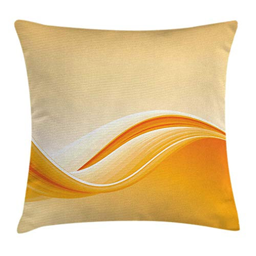 Sonernt Abstract Throw Pillow Cushion Cover Vibrant Background with a Big Waved Line Modern Artwork Illustration Decorative Square Accent Pillow Case 26" x 26" Orange