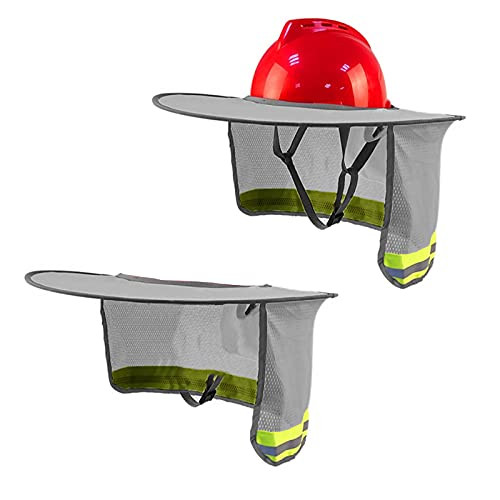 2 Pack Hard Hat Sun Shade Neck Shield Full Brim Mesh with Reflective Strip Neck Protection from Sun High Visibility Sun Visor Neck Shade for Hard Hat Accessories-Grey