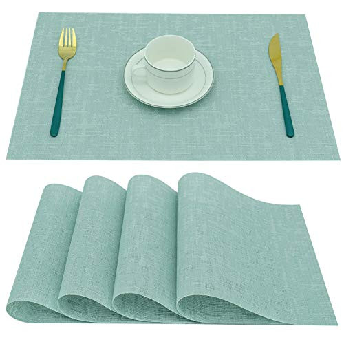 Fibast Placemats Heat-Resistant Table Mats Stain Resistant Washable PVC Table Mats Woven Vinyl Placemats for Dining Table- Non-Slip Place Mats -Light Green- Placemats Set of 6- Fibast Placemats Heat-Resistant Table Mats Stain Resistant Washable PVC Table Mats Woven Vinyl Placemats for Dining Table- Non-Slip Place Mats -Light Green- Placemats Set of 6-