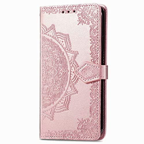 RanTuo Phone Case for Xiaomi Redmi Note 10 4G- with Card Slots- Bracket- TPU  Plus  PU Leather- Flip Case Cover for Xiaomi Redmi Note 10 4G.-Rose Gold-