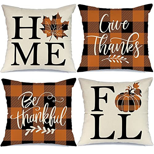 AENEY Home Fall Buffalo Check Plaid Pillow Covers 18x18 Set of 4 for Fall Decor Pumpkin Maple Leaf Outdoor Fall Pillows Decorative Throw Pillows Farmhouse Thanksgiving Cushion Case for Couch A385-18 AENEY Home Fall Buffalo Check Plaid Pillow Covers 18x18 Set of 4 for Fall Decor Pumpkin Maple Leaf Outdoor Fall Pillows Decorative Throw Pillows Farmhouse Thanksgiving Cushion Case for Couch A385-18