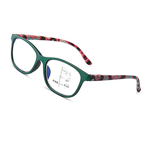 Progressive Multifocal Blue Light Blocking Reading Glasses Women Men- 3.0X Green