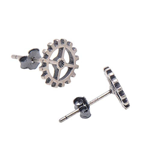 925 Sterling Silver Antique Finish Small Gear Studs Earrings 925 Sterling Silver Antique Finish Small Gear Studs Earrings