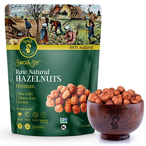 AZNUT Raw Hazelnuts Filbert Nuts - Shelled - Gluten Free- Fresh- Premium Quality 100  percent Natural Non-GMO Project Certified- Kosher Certified- Great Snacks- Resealable Bag 1 LB