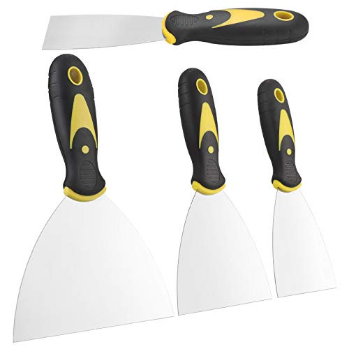 Putty Knife Set Spackle Knife- 4PCS Metal Scraper- Wallpaper Scraper- Scraper for Drywall- Plaster Scraping- Putty- Decals- Wallpaper- Patching and Painting -4- 3- 2- 1.5 Wide-