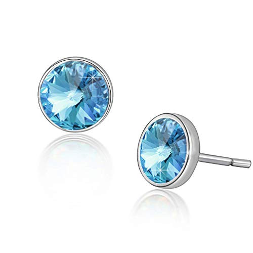 Round Swarovski Crystal Stud Earrings for Women Fashion 925 Sterling Silver Hypoallergenic Jewelry -Aquamarine- Round Swarovski Crystal Stud Earrings for Women Fashion 925 Sterling Silver Hypoallergenic Jewelry -Aquamarine-