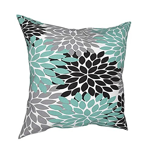 NICEHOLIDY Dahlia Pinnata Flower Teal Black Gray Throw Pillow Cover Decorative Pillowcase Decor for Living Room Sofa Couch Square Cushion Home Pack Bed Case 18x18 Inches