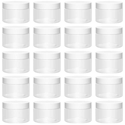 Vumdua 20 Pack 4oz Plastic Storage Jars- Round Clear Cosmetic Container Jars with Lid- Wide-Mouth Empty Plastic Containers Jars for Lotion- Cream- Makeup- Candy- Beads- Slime- Crafts