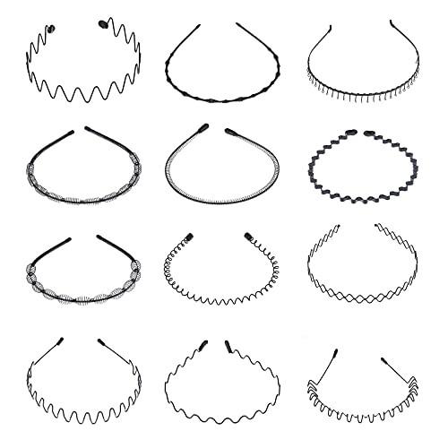 Teqifu 12Pcs Metal Hair Bands for Men Women's Headbands- Unisex Black Wavy Spring Non Slip Sports Hairband- Hair Hoop Ordinary Headwear Hair Accessories Simple Elastic Wide Headwear for Women Men Teqifu 12Pcs Metal Hair Bands for Men Women's Headbands- Unisex Black Wavy Spring Non Slip Sports Hairband- Hair Hoop Ordinary Headwear Hair Accessories Simple Elastic Wide Headwear for Women Men