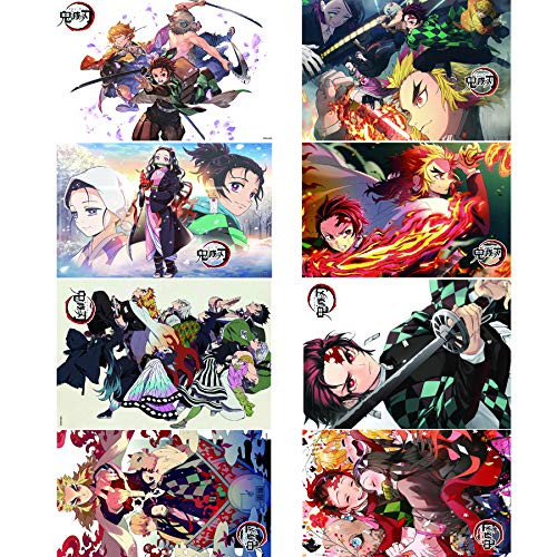 Demon Slayer Posters Japan Anime Posters Set of 8 Anime Wall Art For Room Decoration- 16.5"x11.5"-Waterproof-Embossed Coated Poster Paper -Demon Slayer-