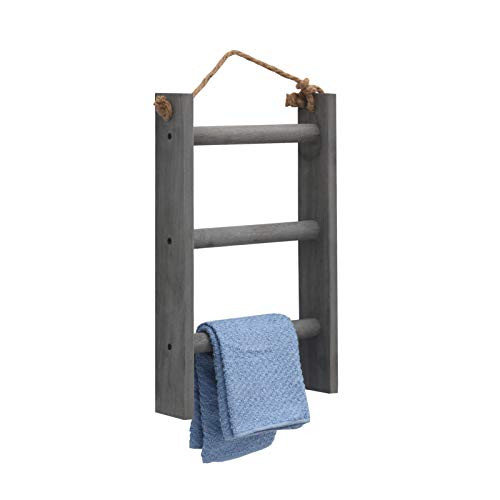 ARTISHION 3-Tier Towel Rack- Rustic Wood Wall-Hanging Towel Storage Ladder with Rope for Bathroom Farmhouse Decoration