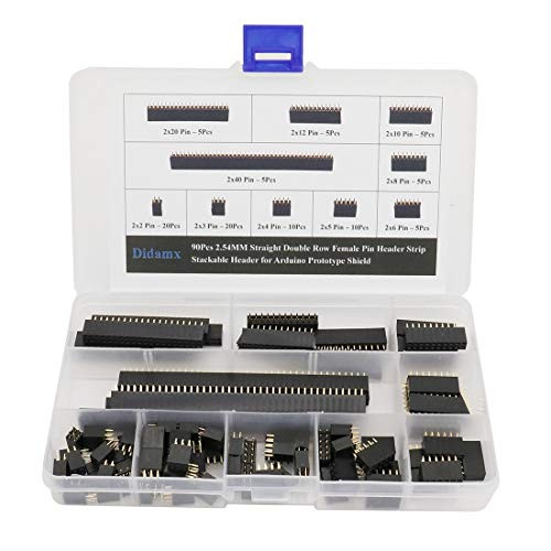 Didamx 90Pcs 2.54MM Double Row Female Pin Header Strip Stackable Header for Arduino Prototype Shield
