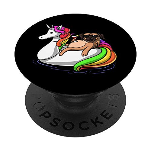 Pug Dog Riding Unicorn Float Pool Party Funny Kids Boys Girl PopSockets PopGrip: Swappable Grip for Phones  and  Tablets