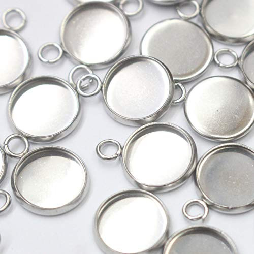 Tacool 100 PCS Stainless Steel Round Bezel Pendant Trays Coin Cabochon Settings Trays Pendant Blanks For Jewelry Making -Silver- 18mm-