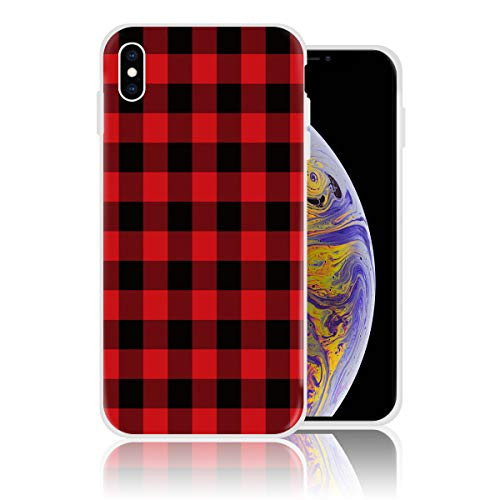 Silicone Case for iPhone 7 and iPhone 8- Red Black Buffalo Check Plaids Christmas Personalized Design Printed Phone Case Shockproof Full Body Protection Anti-Scratch Drop Protection Cover