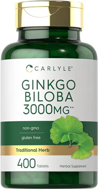 Ginkgo Biloba 3000mg - 400 Tablets - Vegetarian Supplement - Non-GMO- Gluten Free - by Carlyle Ginkgo Biloba 3000mg - 400 Tablets - Vegetarian Supplement - Non-GMO- Gluten Free - by Carlyle