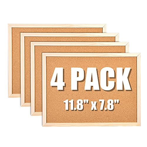 YCCYYCCY 4Pcs Cork Board Bulletin Board- Cork Boards for Walls with Pins- Eye Bolts- gaskets- Screws- Pin Board for Office- School and Home-11.8"x7.8"- Small-