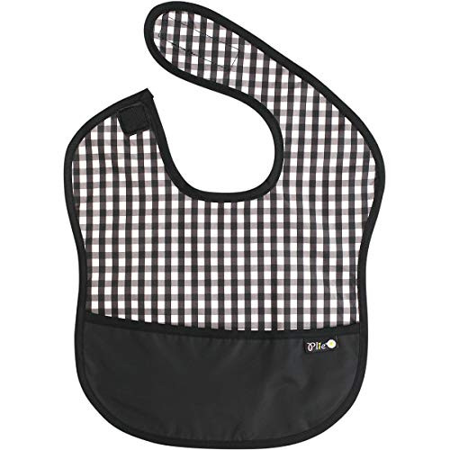 Plie Waterproof Super Bib/Baby Bib/Toddler Bib/Smock- Washable- Stain and Odor Resistant- 6-24 Months - -B-Black Check