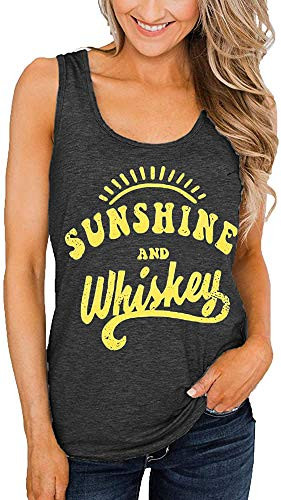 Women Workout Tank Tops Sunshine and Whiskey Cute Graphic Sleeveless Workout Tee Beach Vacation Comfy Shirts Tank Tops -Gray-L-
