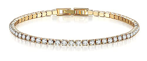 18K Gold Plated Tennis Bracelet Anklets for Women Girls 2.5mm Cubic Zirconia Classic Jewelry